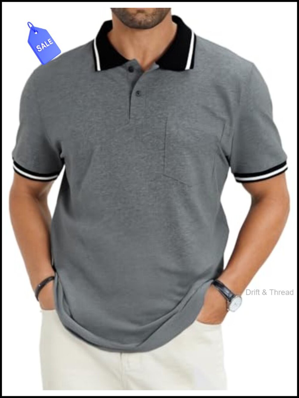Men's Short Sleeve Polo Shirt Classic Button Collared Golf Top T-Shirt with
